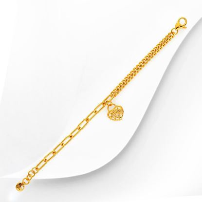 Picture of Mix Paperclip Curb Chain Heart Bracelet Gold Plated (17cm) (16-17cm)