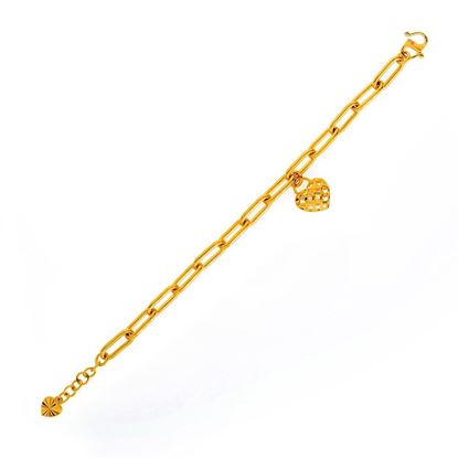 Picture of Thick Paperclip Bracelet Gold Plated with Heart Charm for Kids (13-14cm)