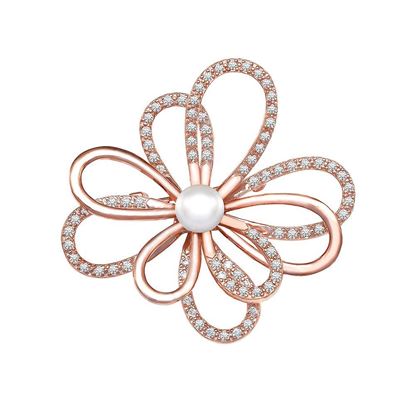 Picture of Layered CZ Petals Flower Brooch Rose Gold Plated