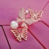 Picture of Triple Butterflies Brooch Rose Gold Plated with White Pearl