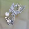 Picture of Triple Butterflies Brooch Rhodium Plated with White Pearl