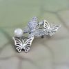 Picture of Triple Butterflies Brooch Rhodium Plated with White Pearl