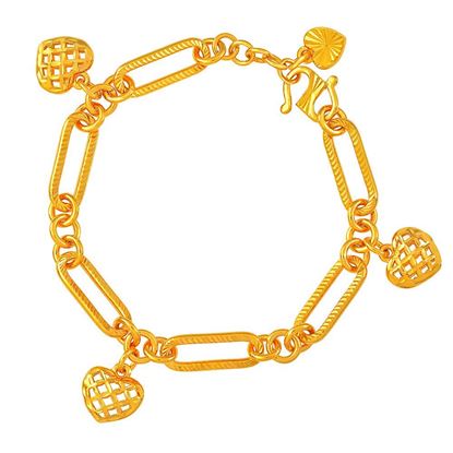 Picture of Dangle Heart Paperclip Bracelet Gold Plated for Kids (13-14cm)