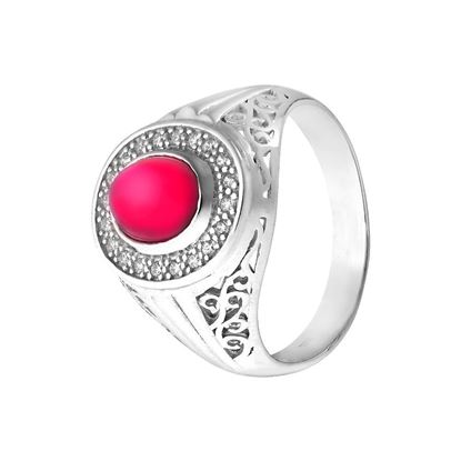 Picture of Ruby CZ Cabochon Signet Ring Sterling Silver