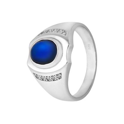 Picture of Blue CZ Cabochon Signet Ring Sterling Silver