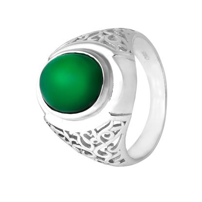 Picture of Green CZ Cabochon Signet Ring Sterling Silver