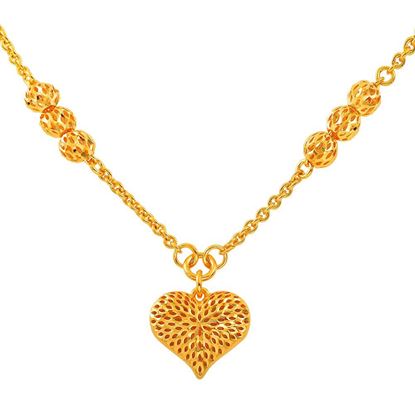 Picture of Bold Heart Chain Necklace Gold Plated with Round Beads