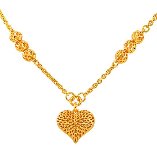 Picture of Bold Heart Chain Necklace Gold Plated with Round Beads