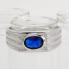 Picture of Blue CZ Wide Signet Ring Rhodium Plated for Men