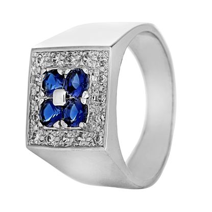 Picture of Flat Square Signet Ring Rhodium Plated with Blue CZ