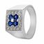Picture of Flat Square Signet Ring Rhodium Plated with Blue CZ