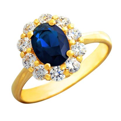 Picture of Oval Blue CZ Halo Ring Gold Plated