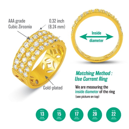 3 row half eternity ring measurement