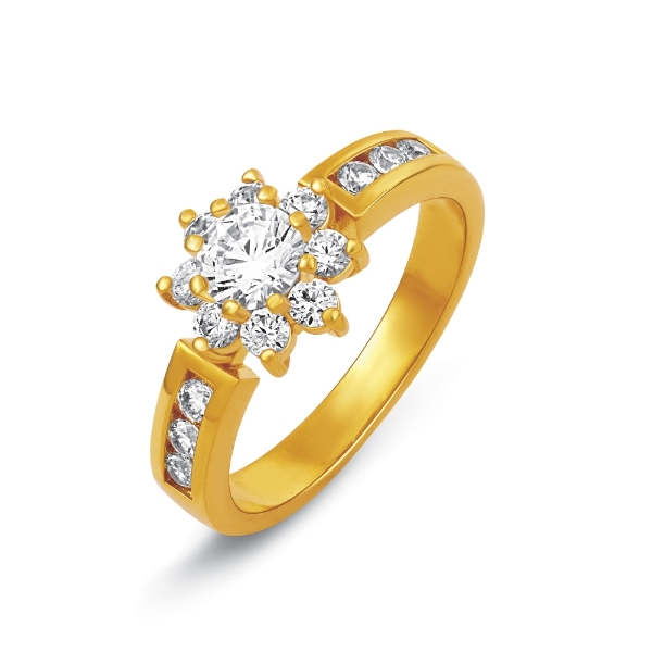Show details for CZ Floral Ring Gold Plated with Channel CZ CZ Floral Ring Gold Plated
