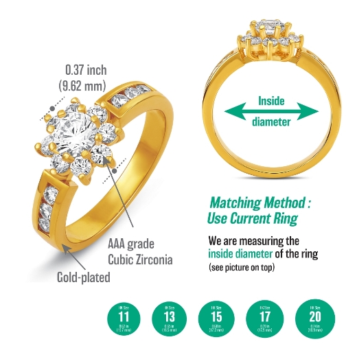 cz flower ring measurement