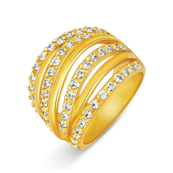 Show details for CZ Layered Wide Multi Row Ring Gold Plated Wide Multi Row Ring
