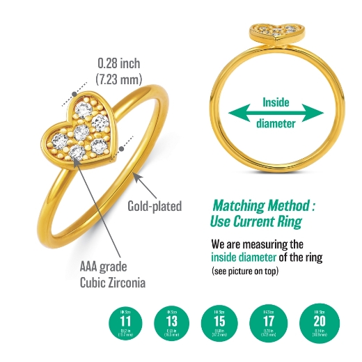 cz heart ring measurement