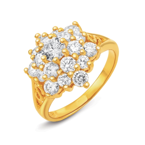 Show details for Vintage CZ Floral Signet Ring Gold Plated CZ Floral Signet Ring