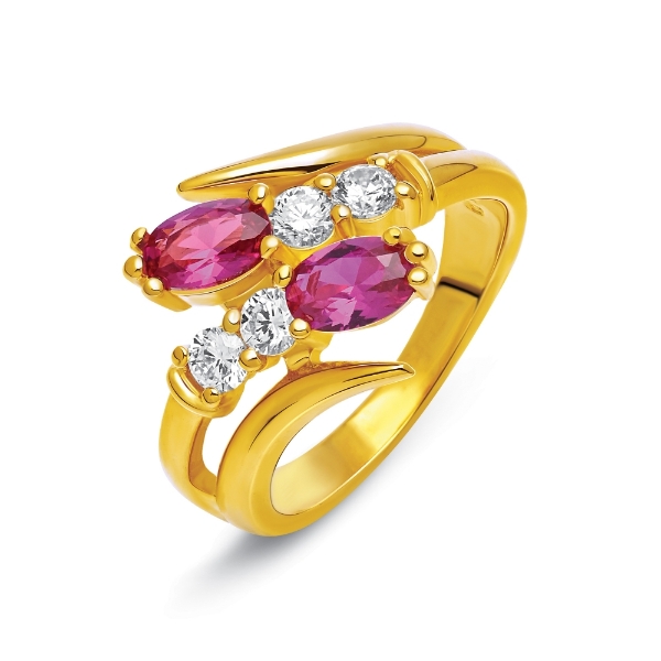 Show details for Double Red Synthetic Ruby Bypass Ring Gold Plated Double Red CZ Bypass Ring