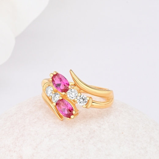 double red cz gold plated bypass ring