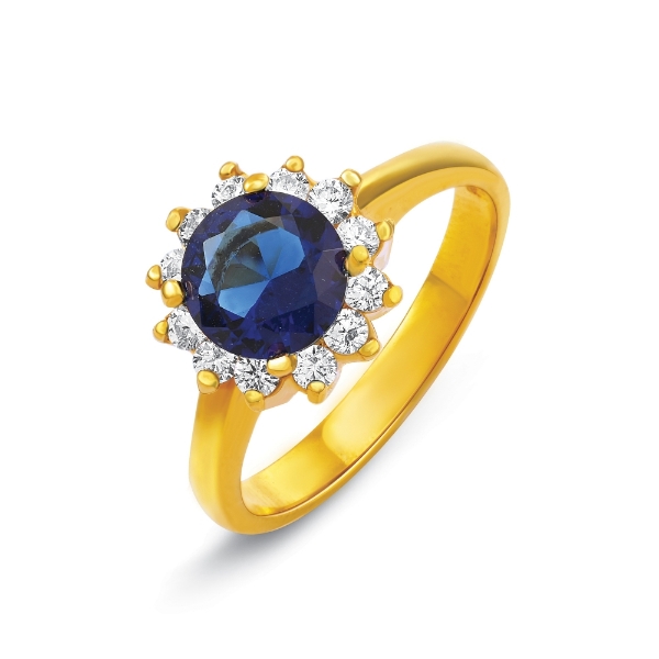 Show details for Blue Shining Sun Ring Gold Plated Blue CZ Sun Ring