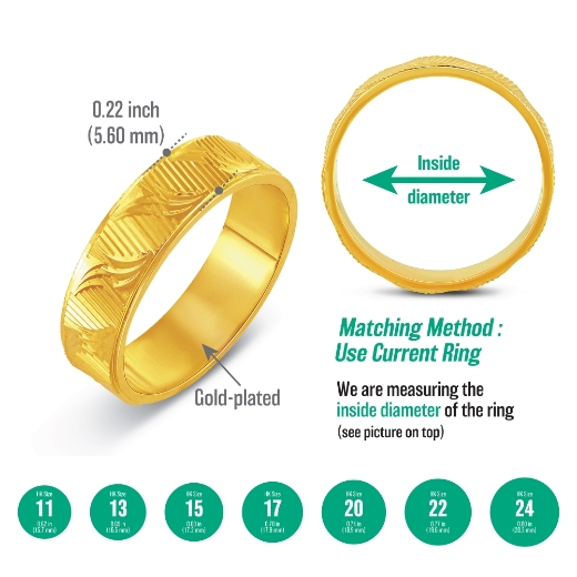 gold plated textured ring measurement