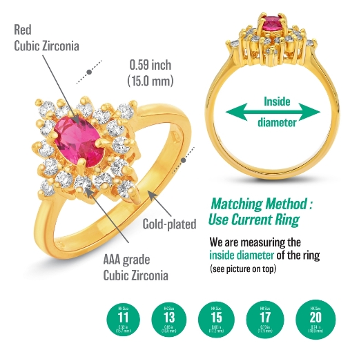 red cz flower ring measurement