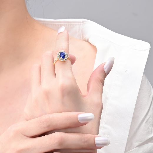 blue cz halo engagement ring