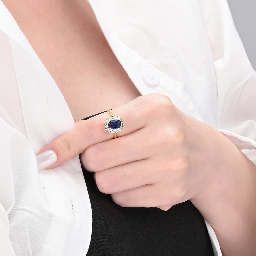 round halo ring with blue cz