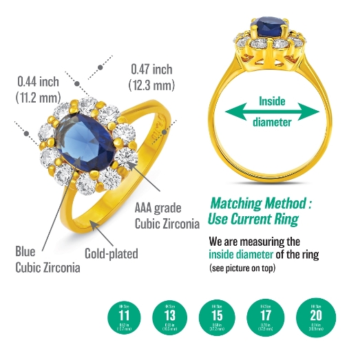 blue cz halo ring measurement