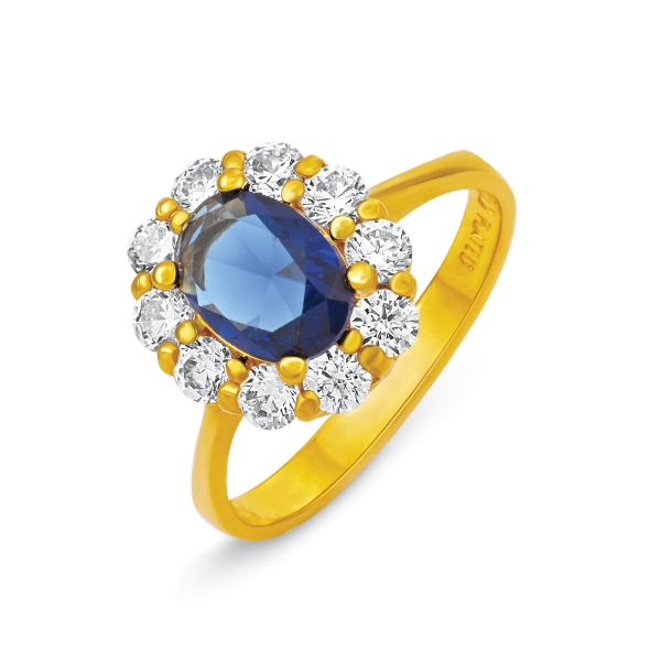 Show details for Oval Blue Halo Ring Gold Plated blue cz halo ring