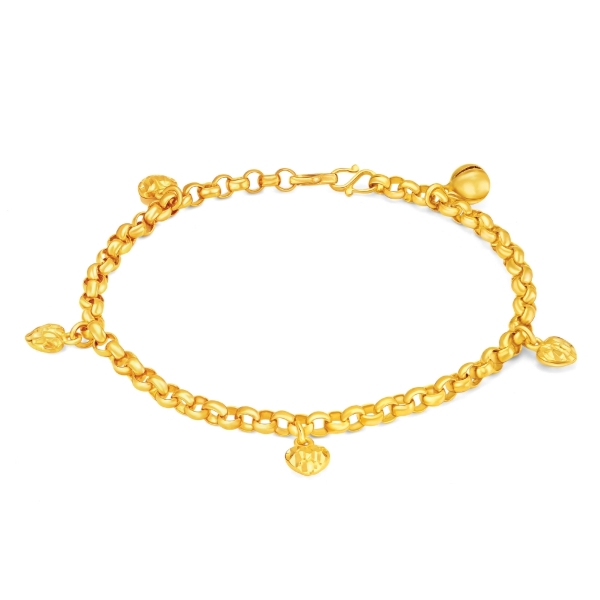 Show details for Textured Heart Anklet Gold Plated with Bell for Kids Textured Heart Anklet Kids