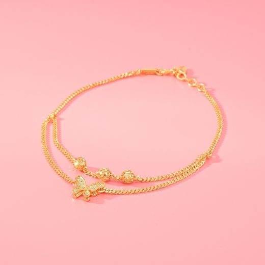 layered butterfly gold plated anklet