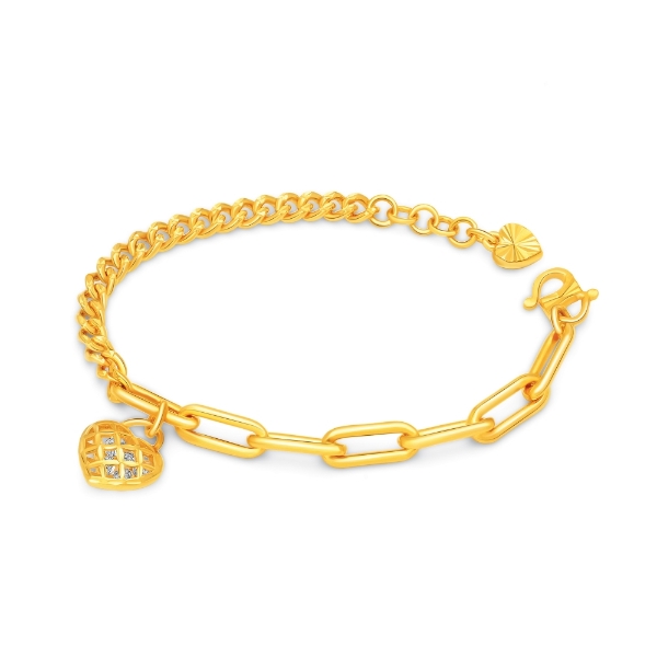 Show details for Mix Paperclip Curb Chain Heart Bracelet Gold Plated for Kids Paperclip Heart Bracelet Gold Kids