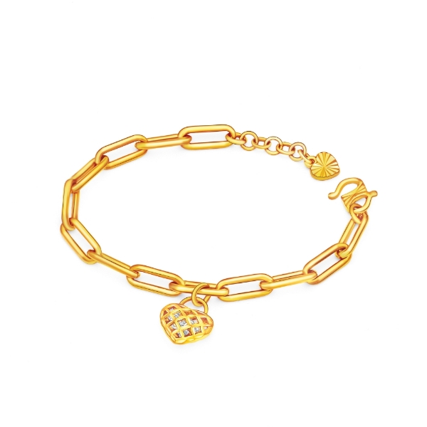 Show details for Thick Paperclip Bracelet Gold Plated with Heart Charm for Kids Thick Paperclip Bracelet Kid