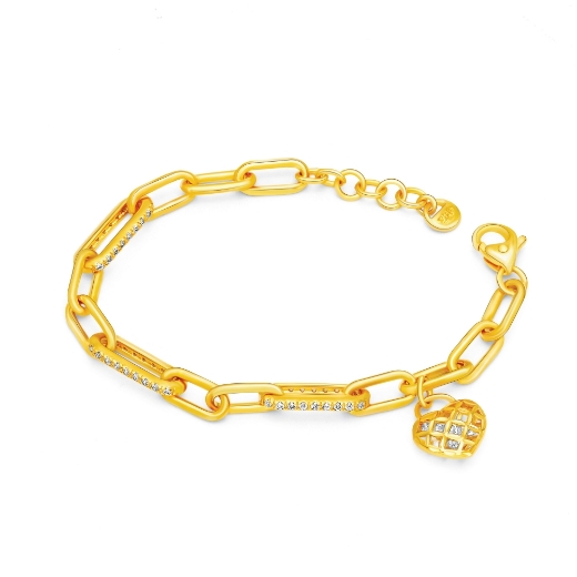 CZ Heart Paperclip Bracelet