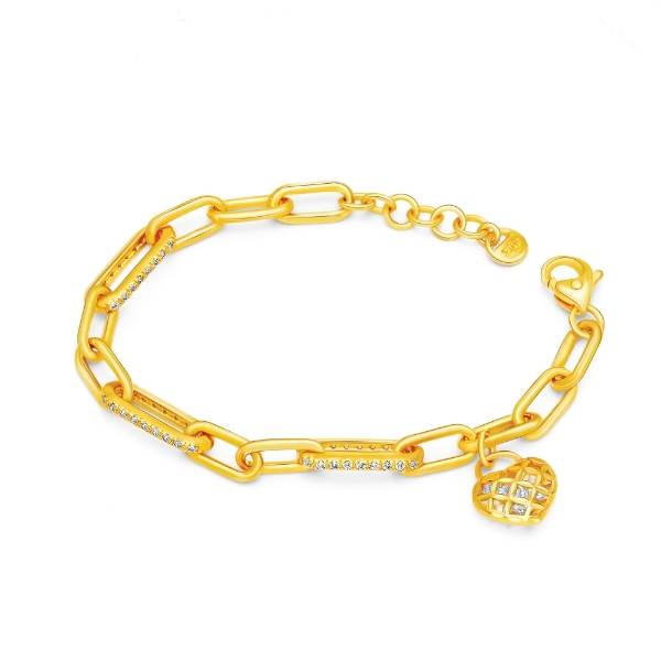 Show details for CZ Paperclip Bracelet Gold Plated with Heart Charm CZ Heart Paperclip Bracelet