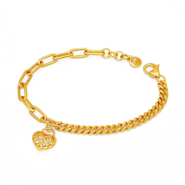 Show details for Mix Paperclip Curb Chain Heart Bracelet Gold Plated Paperclip Curb Heart Bracelet