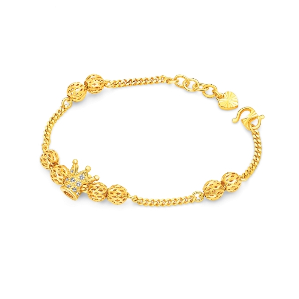 Show details for Royal Crown Curb Chain Bracelet Gold Plated with Bead Ball Crown Curb Chain Bracelet