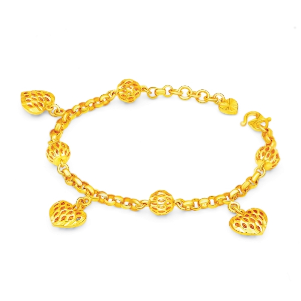 Show details for Beads and Heart Chain Bracelet Gold Plated (Kendi Love Bola) Beads Heart Chain Bracelet Gold