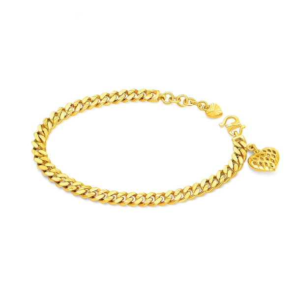 Show details for Bold Cuban Chain Bracelet Gold Plated with Heart Charm (Gajah) Bold Cuban Chain Bracelet