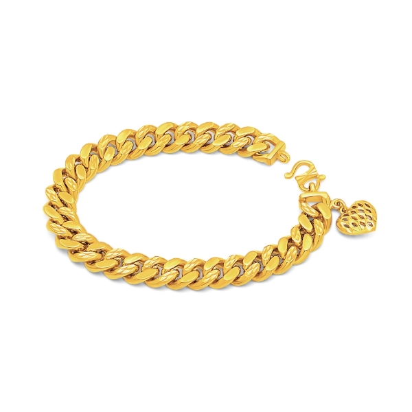 Show details for Thick Cuban Chain Bracelet Gold Plated with Heart Charm (Gajah) Thick Cuban Chain gajah