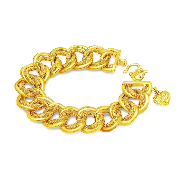 Show details for Thick Double Link Chain Bracelet with Heart Charm Gold Plated (Coco) thick coco bracelet