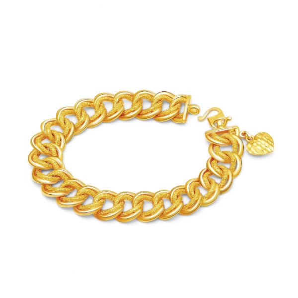 Show details for Double Link Chain Bracelet with Heart Charm Gold Plated (Coco) CZ Split Wavy bracelet