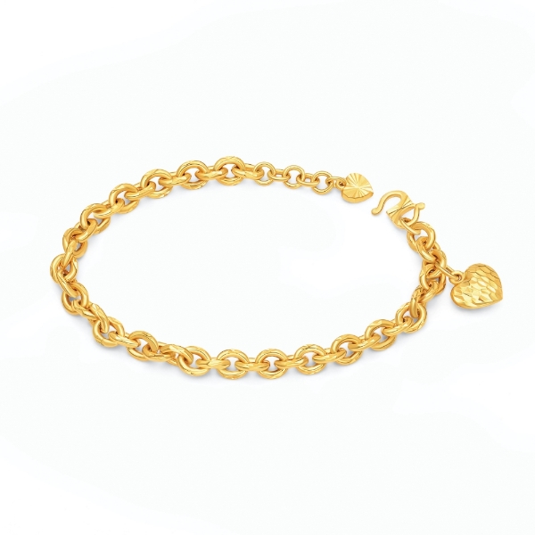 Show details for Belcher Chain Bracelet Gold Plated with Textured Heart Charm (Sauh) belcher chain bracelet
