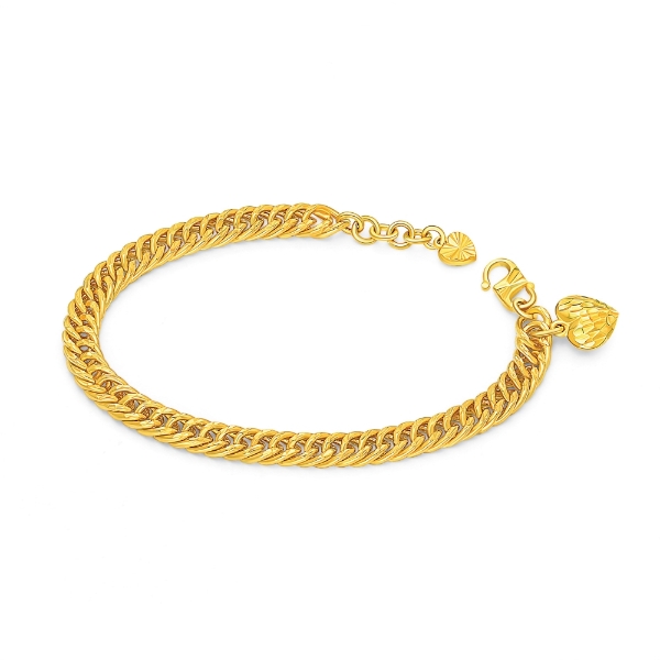 Show details for Bold Curb Chain Bracelet Gold Plated with Textured Heart (Lipan) Bold Curb Chain Bracelet