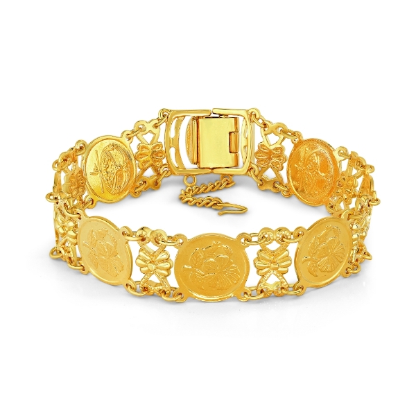 Show details for Hibiscus Coin Medallion Link Bracelet Gold Plated Hibiscus Coin Link Bracelet