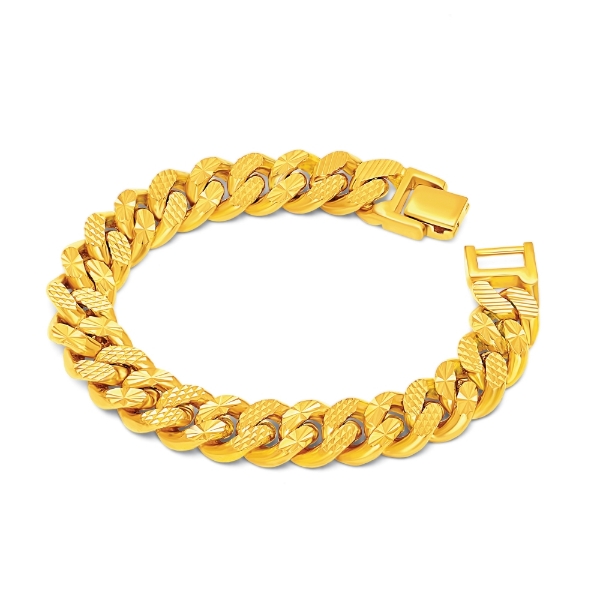 Show details for Thick Mix Textured Cuban Chain Bracelet Gold Plated (Gajah) Mix Cuban Chain Bracelet Gold Plated
