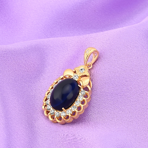 gold plated pendant blue cz