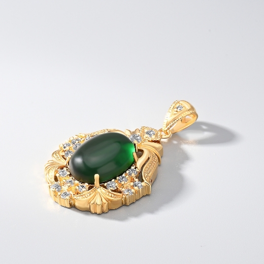 gold plated pendant green cz